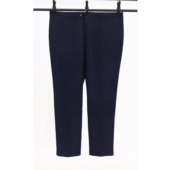 Moran X 52L 46x33 Navy Full Suit 3-Piece 2-Button Herringbone R585